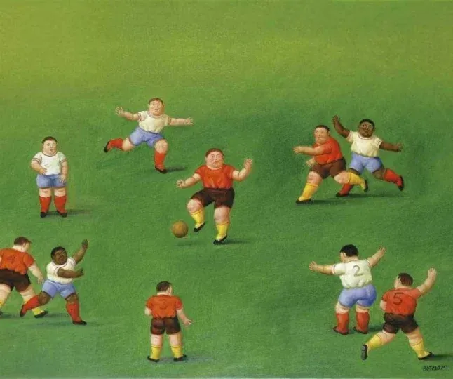 3 Niños jugando al fútbol - Fernando Botero.webp
